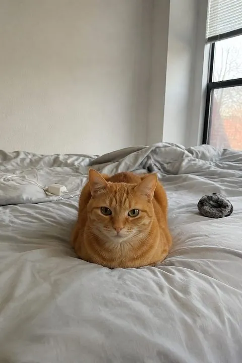 Orange cat on a bed
